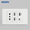 DELEFU Italian Standard White 118 Type Wall Switch Socket with USB + TYPE-C Socket Is Suitable for Hotels and Households.