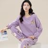 Aifen Teng Women's Pajamas Set: Pure Cotton, Long Sleeve, Long Pants, Casual Home Wear, Suitable for Spring, Autumn, and Winter.