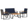 Garden Furniture Set 4 Pcs Grey and Navy Blue Poly Rattan