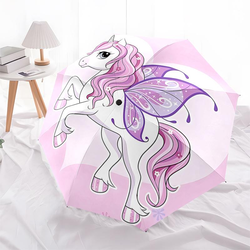 

Fairy Unicorn Automatic Opening/Closing Umbrella with Butterfly Wings - Portable 3-Fold Design, 8-Bone Iron Frame Outdoor Umbrella for Festi