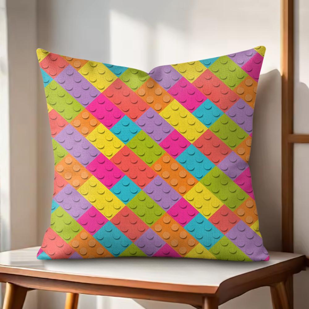 Colorful block Cushion Cover Natural Linen Organic Fabric DoubleSided Printing Couch Pillow Covers Home Decor Gift
