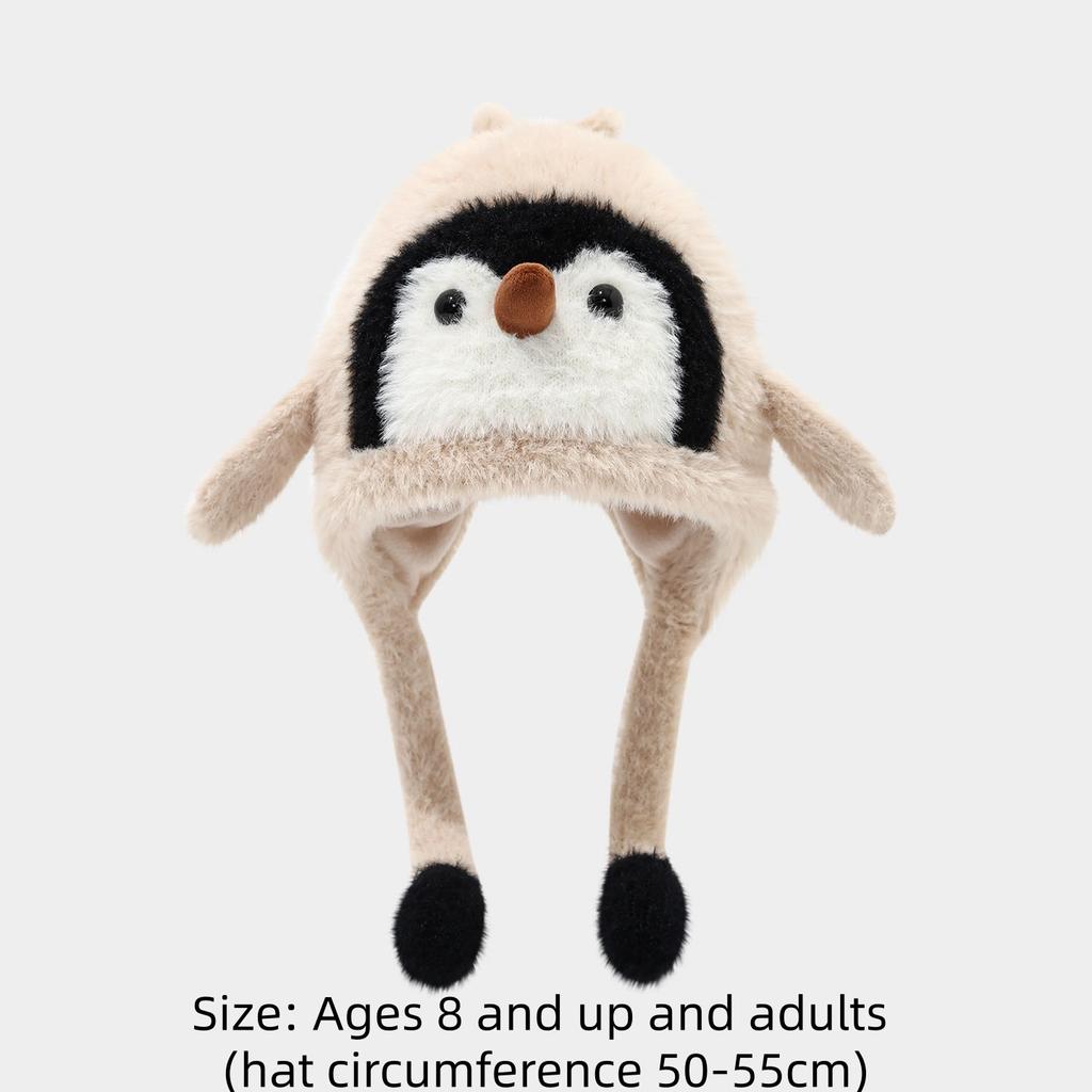 Cartoon Sweet Cute Penguin Ear Flap Hat Winter Outdoor Warm Thickened Plush Windproof Soft Pullover Hat Children's Gift