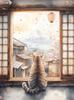 Japanese Black Cat Bathing Moon Lucky Cat Cartoon Illustration Retro Diamond Paintings Wall Art Pictures Home Decor Gift