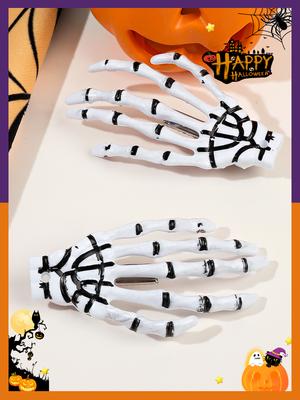 2 Pcs White Halloween Skeleton Hands Bone Hair Claw Clips,Punk Rock Horror Hair Clip for Women Girls Hair Accessories