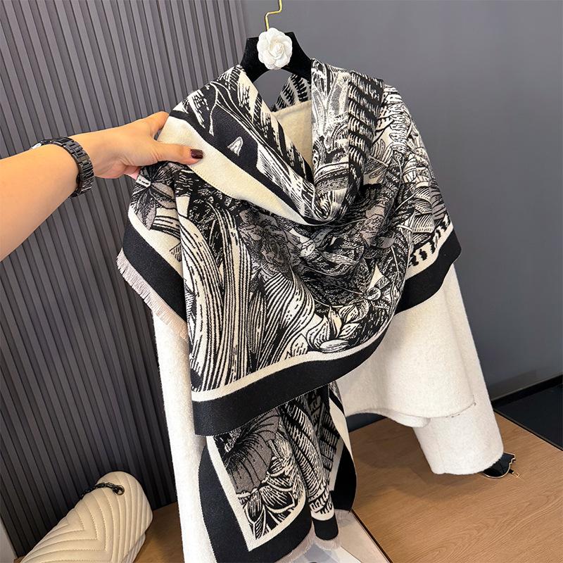 Imitation Cashmere Plant Line Draft Forest Comfortable And Warm Soft And Breathable Double-Sided Scarf Office Shawl