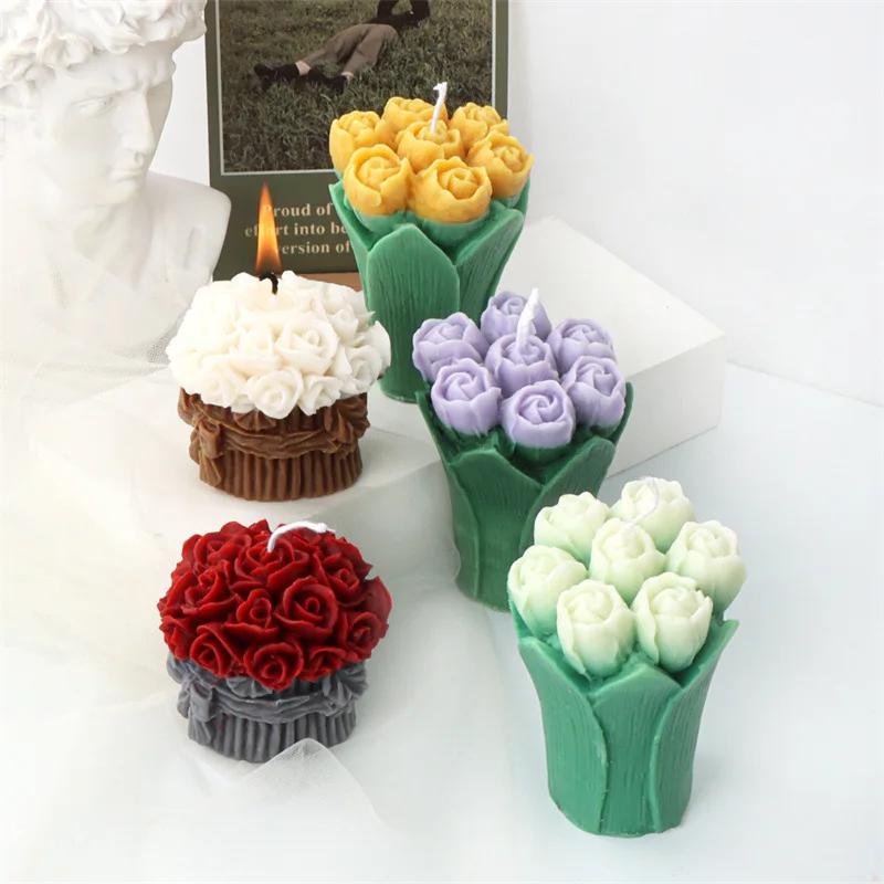 3D Lily Vase Candle Silicone Mold Rose Bouquet Cake Chocolate Silicone Mold Tulip Vase Candle Mold Christmas and New Year Gift