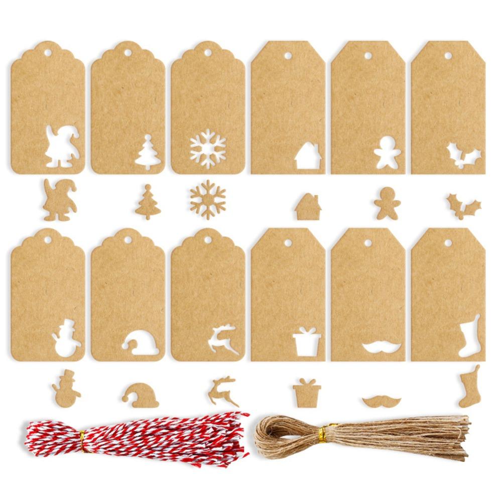 48/96/144pcs Santa Claus Gifts Labels Christmas Tree Shape Kraft Paper Tags Hanging Label  New Year