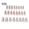 Black Dot Fake Nails 24Pcs Polka Dots Press on Nails, Long Almond Stick-on On Glossy Full Cover Glue False for Women Girls Comfortable