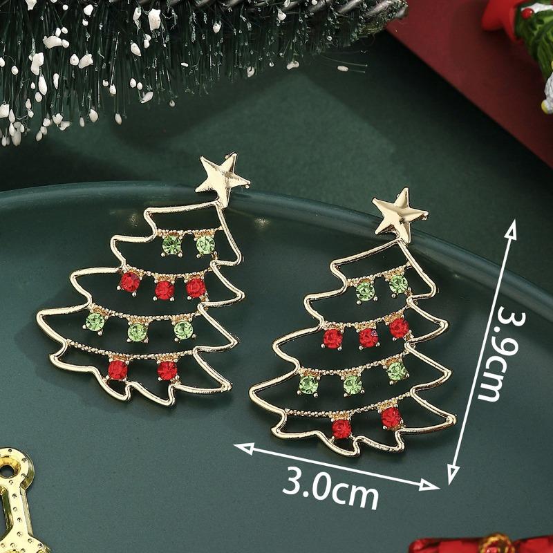 Christmas colorful Christmas tree earrings with diamonds, star earrings, women's niche rhinestone alloy stud earrings ornament