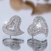 Cute Female Small White Zircon Stone Heart Wedding Jewelry Vintage Silver Color Stud Earrings For Women