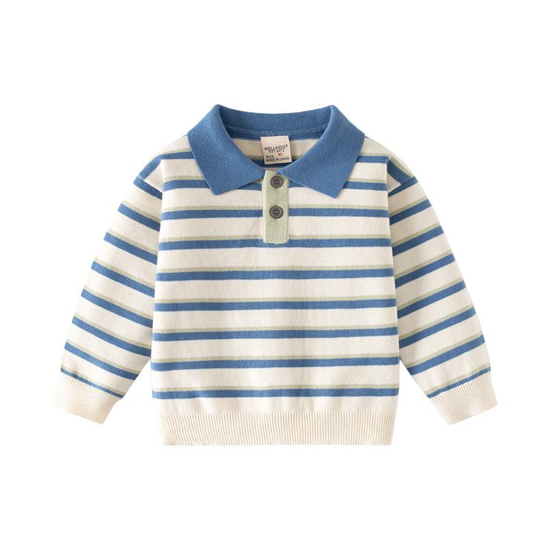 Kinderkleidung Jungen Casual Pullover Baby Frühling und Herbst Revers Strickpullover Jungen Gestreiftes warmes Oberteil
