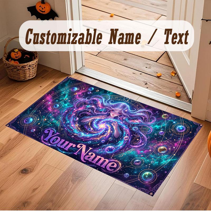 Space Cosmic Theme Crystal Velvet Floor Rug Personalized Custom Name Text Warm Carpet Home Decoration