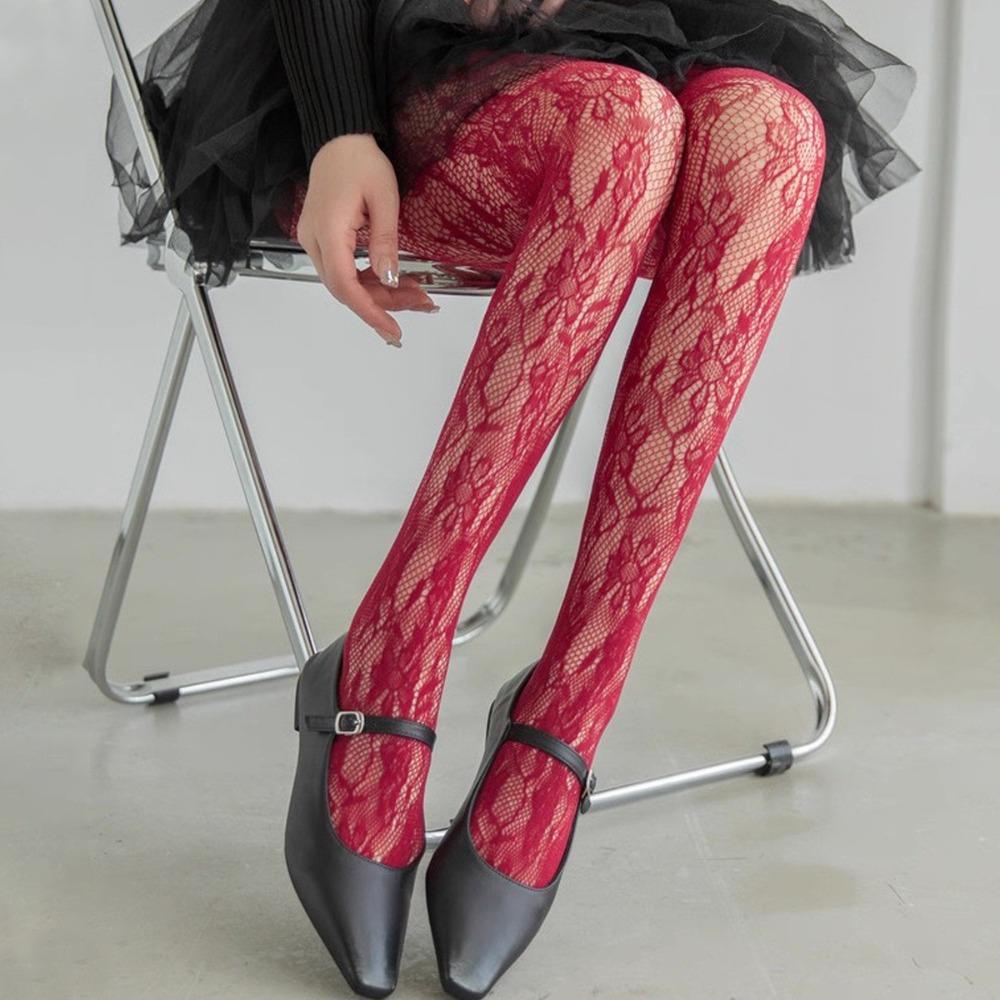 

Women Sexy Floral Print Silk Stockings Jacquard Lace Thin Texture Pantyhose Sheer Material Nylon Tights Japanese Style One Size