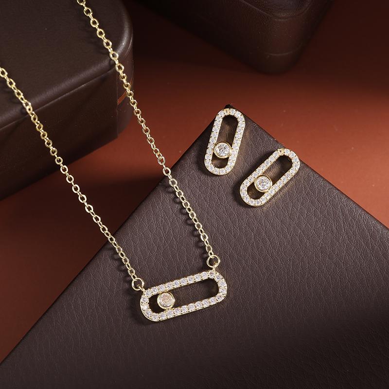 Luxurious Exquisite Cubic Zirconia Earring Necklace Set Suitable For Daily Travel, Party, Banquet Fashion Zircon