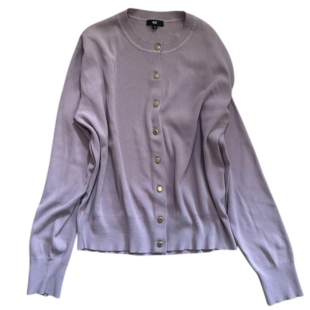 PLST PlasteCrew neck cardigan gold button simple knit cardigan