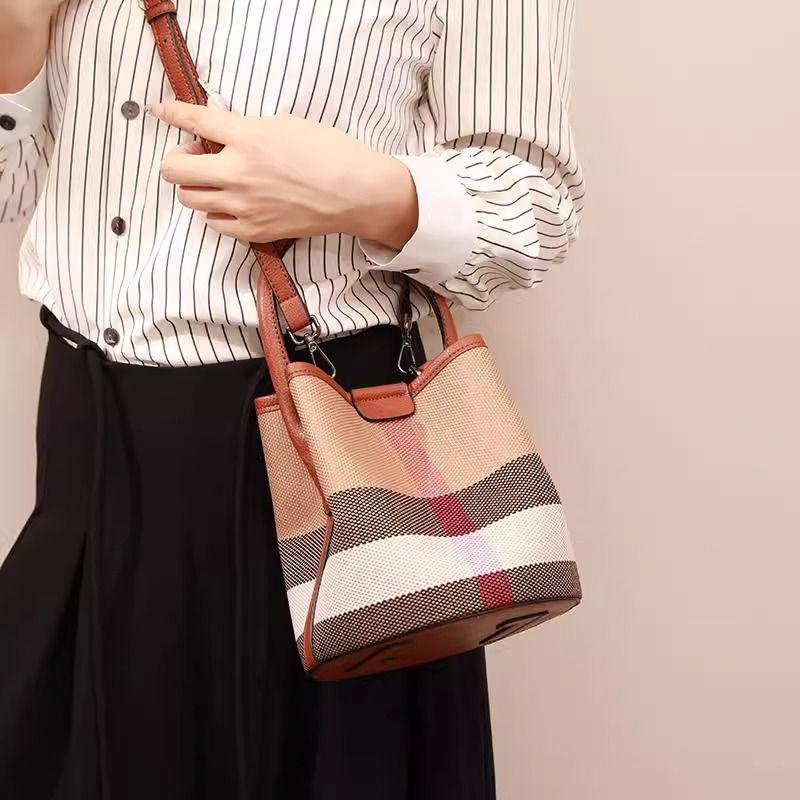 Versatile Women’s Plaid Mini Mother-Child Canvas Bucket Handbag - 2025 Shoulder & Crossbody Bag.