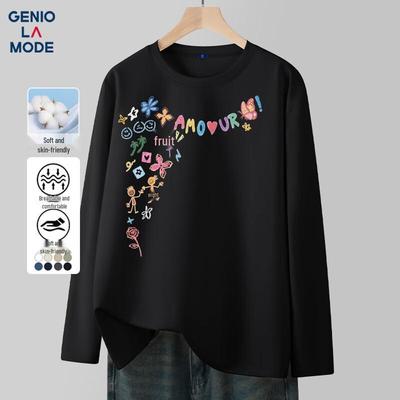 GENIOLAMODE Men's Loose-Fit Graffiti Print Long-Sleeve T-Shirt