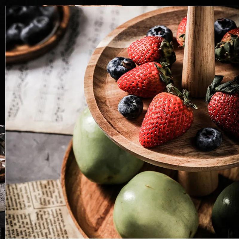 1pcs Wooden Cake Stand 3 floors Tall Tray Cake Display Tray Fruit Plate Tableware Dinner Stands Dessert Restaurant Buffet Plate