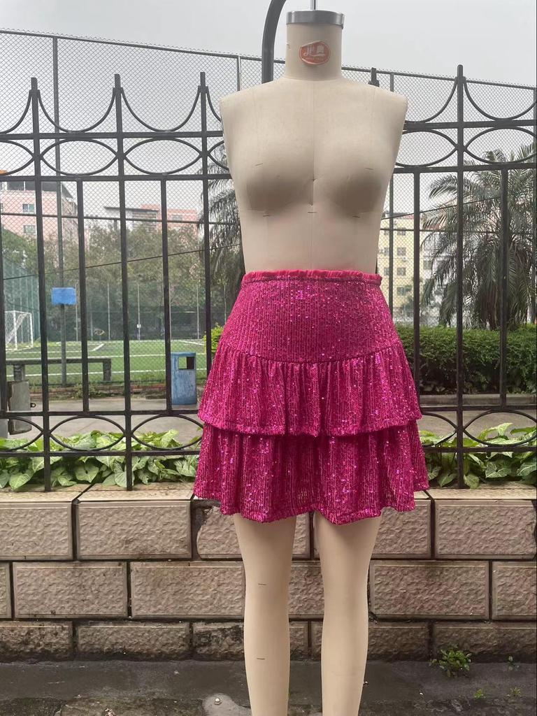 European & American Autumn Sequin Pleated Mini Skirt - Sexy & Solid Color