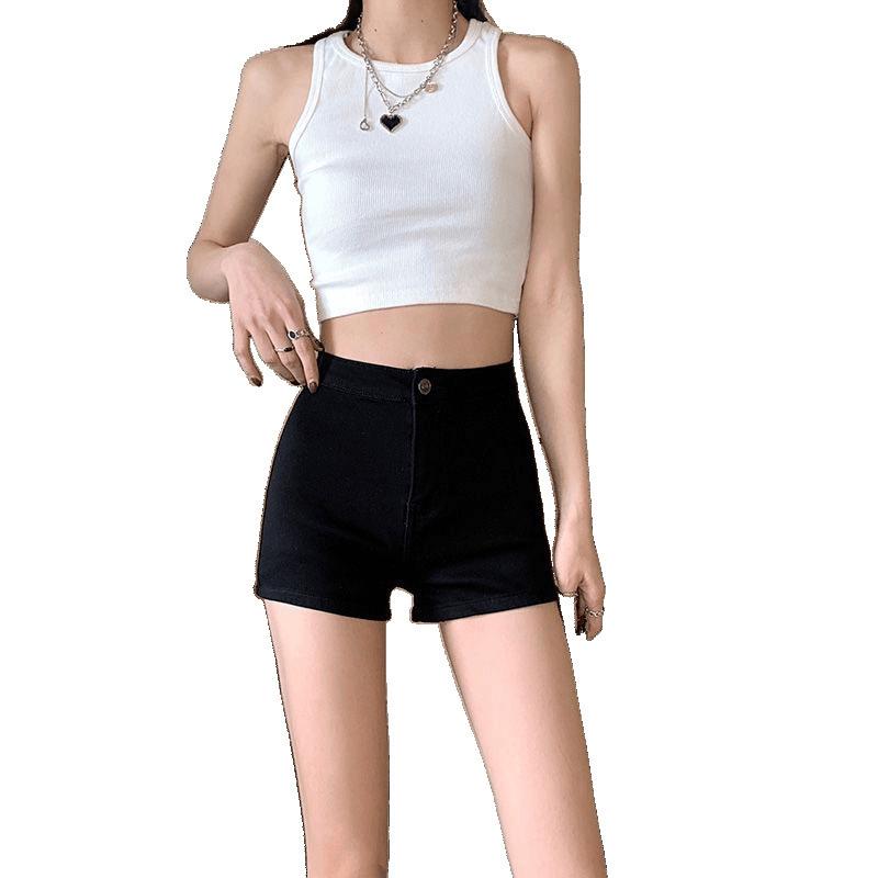 American Spicy Girl High-Waisted Denim Hot Pants: Women's Slimming Elastic Hip-Hugging Shorts