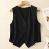 Women's Summer V-Neck Linen Vest - Solid Color, Sleeveless, Slim Fit Tank Top