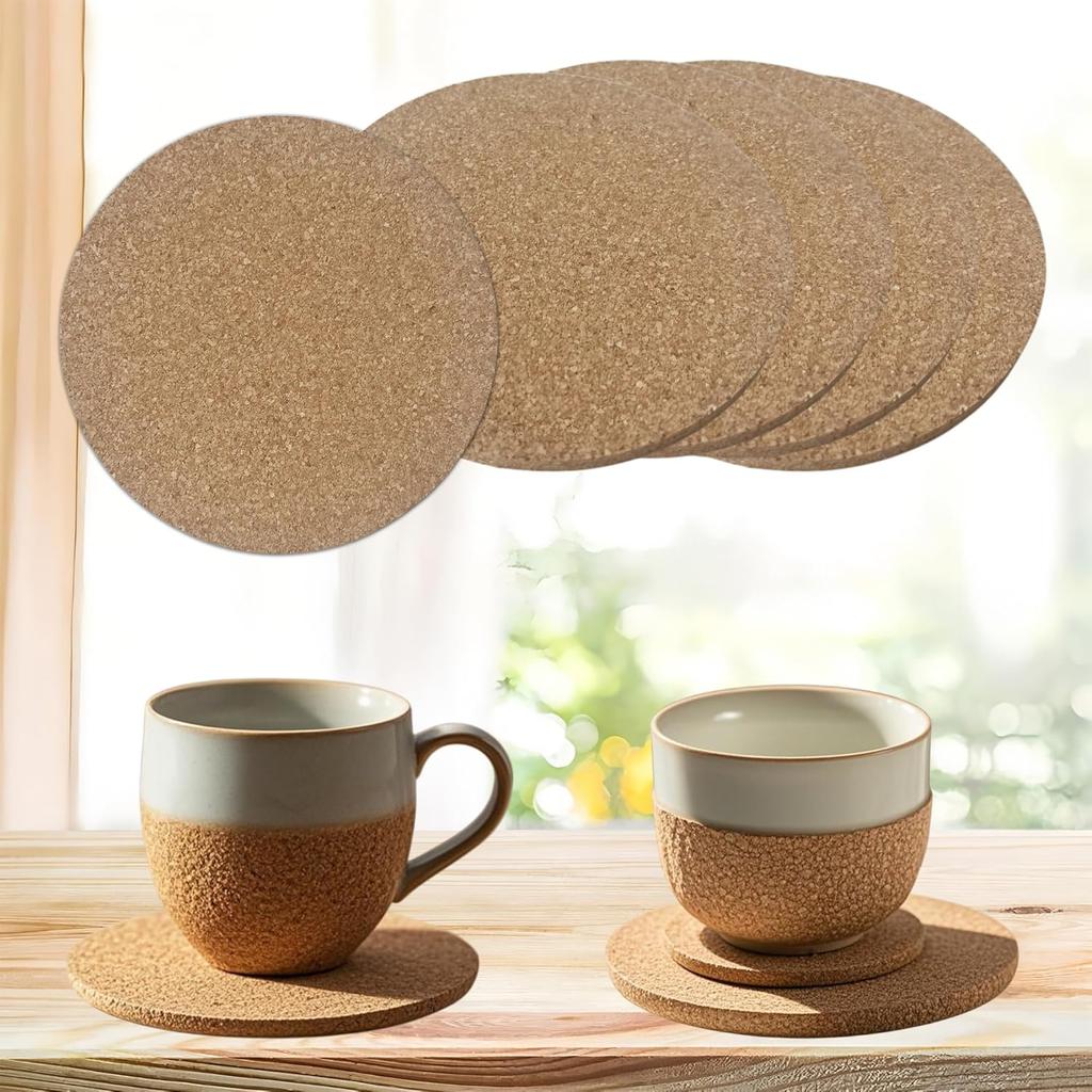 8PCS 3.5”/90mm Cork Coasters, Round Absorbent Drink Coasters for Coffee Table Protection, 0.15" Thick Natural Cork Mat for Hot Cups Home Office Bar