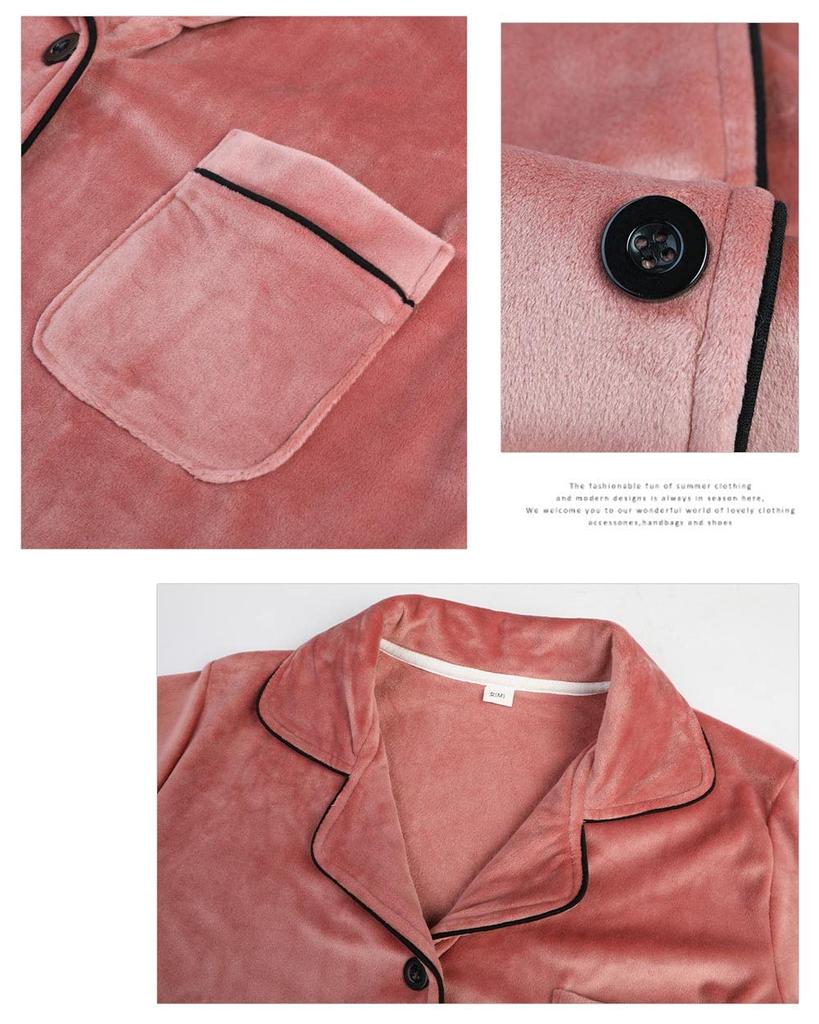 Super Ora Long Sleeve Open Top and Bottom Long Warm and Cute for and Winter Women's Pajamas, Fluffy, Front, Collared, Set, Pants, Spring, Autumn,