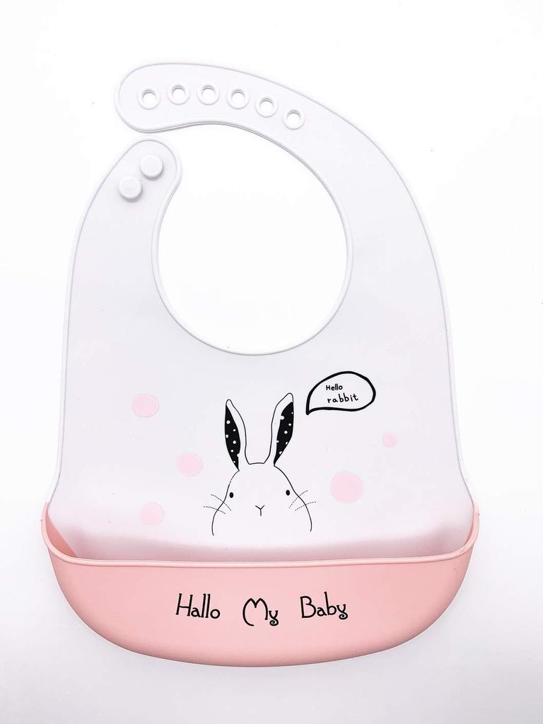 Silicone Bib Baby Mealtime with Catches and Rabbit [KAGAWA] Apron, 3D, Sleeveless, Washable, Pockets, Spills! (Rainbow Design)