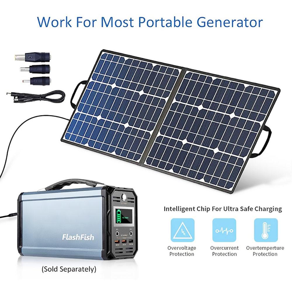 Refurbished:Flashfish SP50 50W 18V Solar Panel with 4 DC Connectors, Portable Foldable PV Panels Monocrystalline Solar Panel