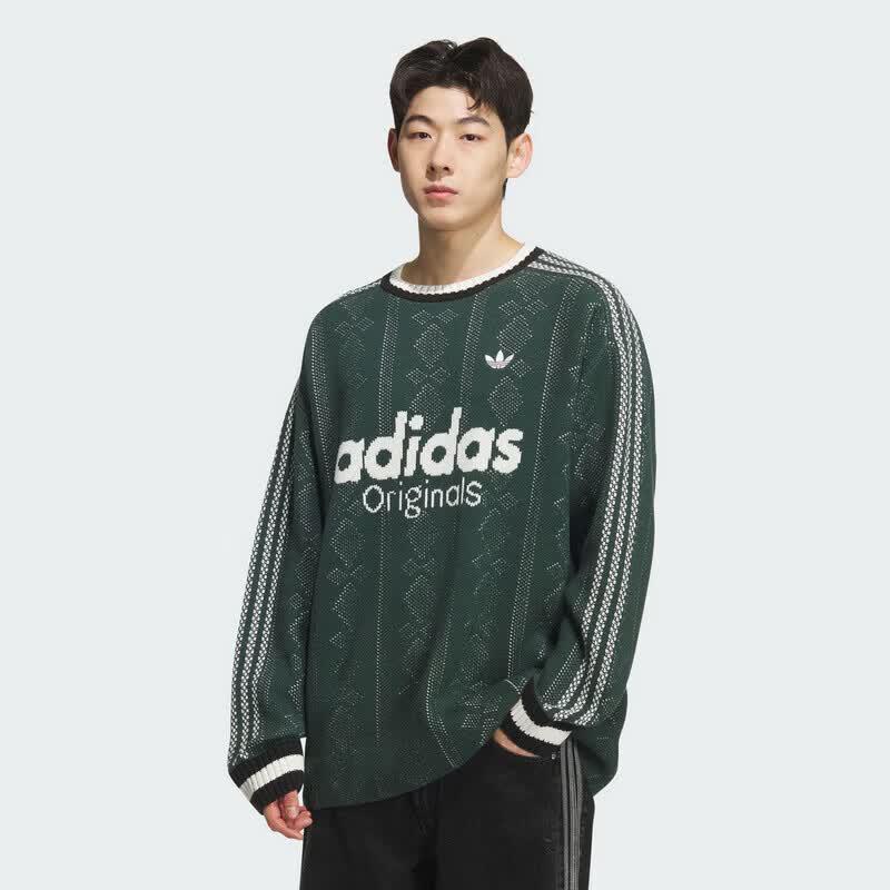 Adidas Men s Jacquard Stripe Loose Fit Knit Sweater L