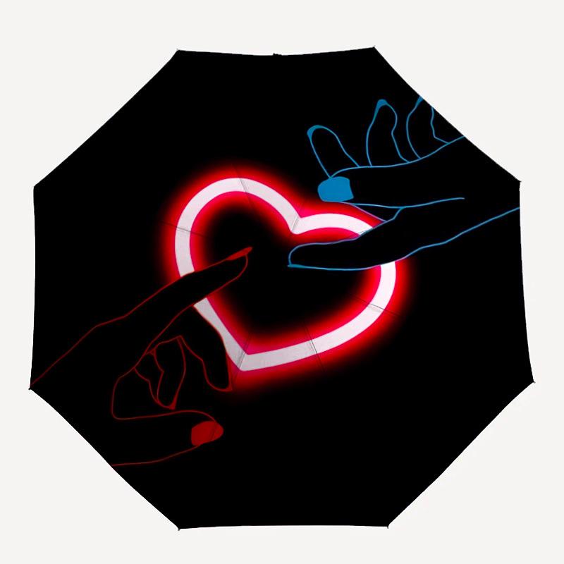 

1pc Heart Hands Neon Light Auto-Fold Umbrella with One-Touch Open/Close - 8 Reinforced Ribs for Windproof Stability, yy251118119