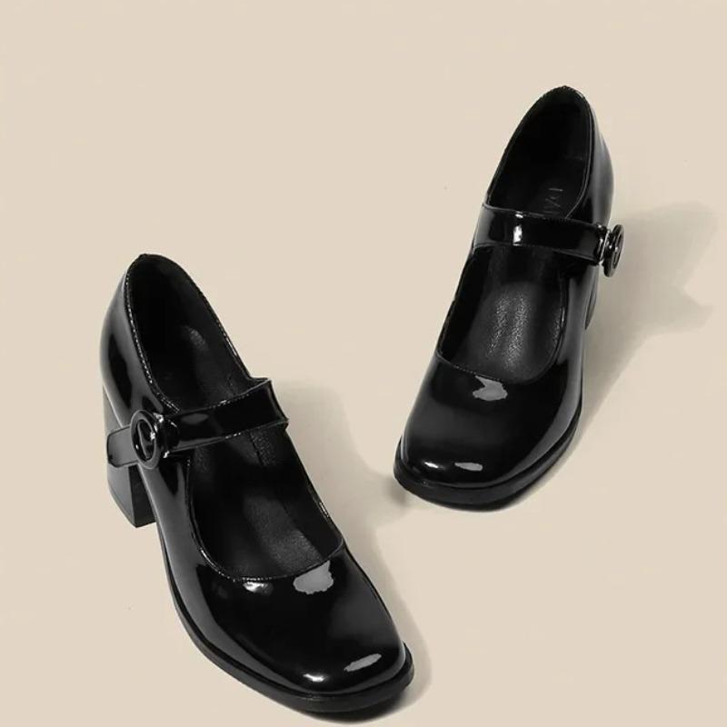 Damskie Buty Moda Mary Jane Buty Jakość Skóra Lakierowana Szpilki But Kwadratowy Nosek Płytkie Usta Pojedyncze Buty Zapatos Mujer