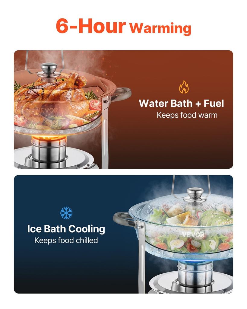 5 Qt 4 Pack Round Chafing Dish Buffet Set Full-Size Pan Stainless Steel