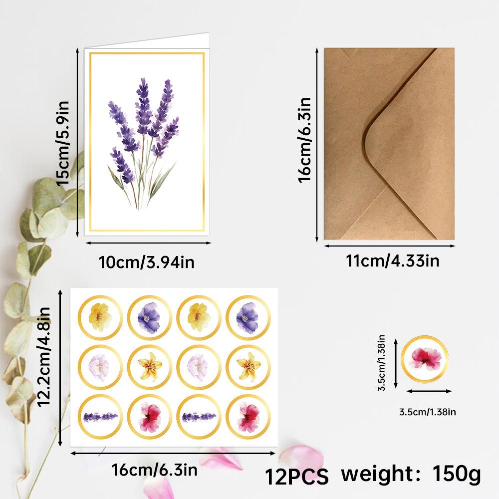 12pcs Vintage Floral Greeting Cards Set with Envelopes, Elegant Flower Invitations for Wedding Birthday Party Decor