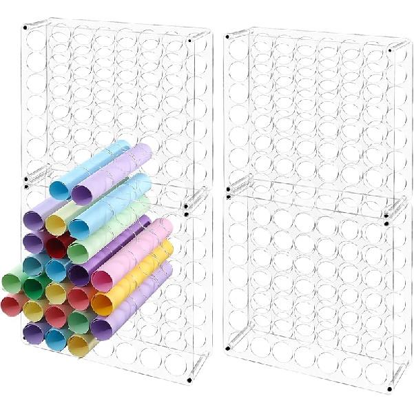 Wenqik 2 Pack Vinyl Storage Organizer 70 Holes Vinyl Roll Storage Acrylic Vinyl Roll Holder Easy To Assemble Vinyl Organizer Storage Craft for Room