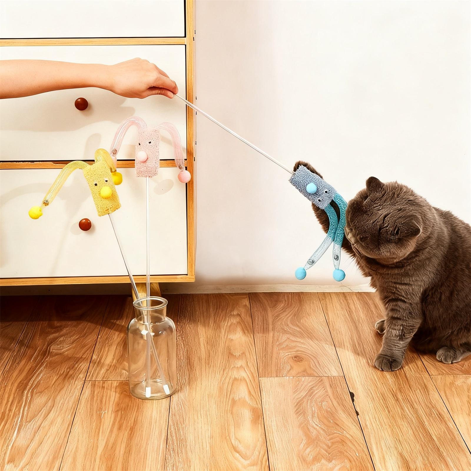 

Палочки для игр в помещении, интерактивная дразнилка, плюшевый сыр и с кисточками, милая палочка, безопасная игрушка для всех пород и размеров One Size синий