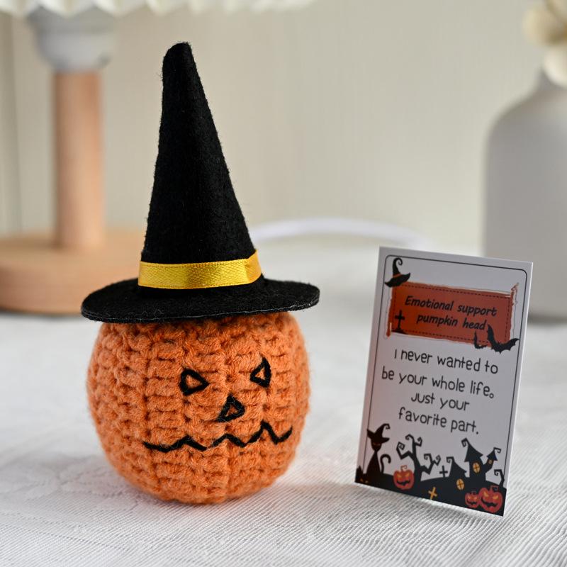 New Handmade Knitted Emotional Support Pickled Cucumber Halloween Home Decoration Crochet Positive Pumpkin Doll Christmas Gifts