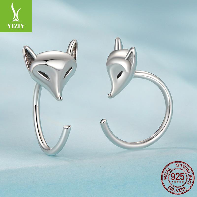 S925 Sterling Silver Fox Ear Hook, Charm Cute Animal Sterling Silver Earrings Earrings
