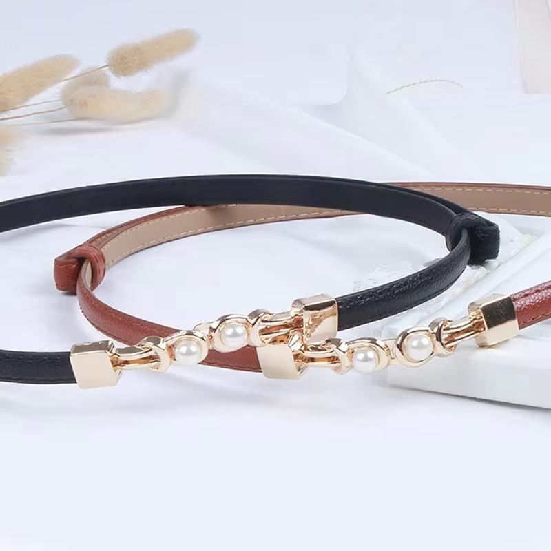 New Pearl Buckle Thin Women Belt PU Leather Elegant Adjustable Wild Waistbands For Female Lady Dress Skirt Decorative Straps