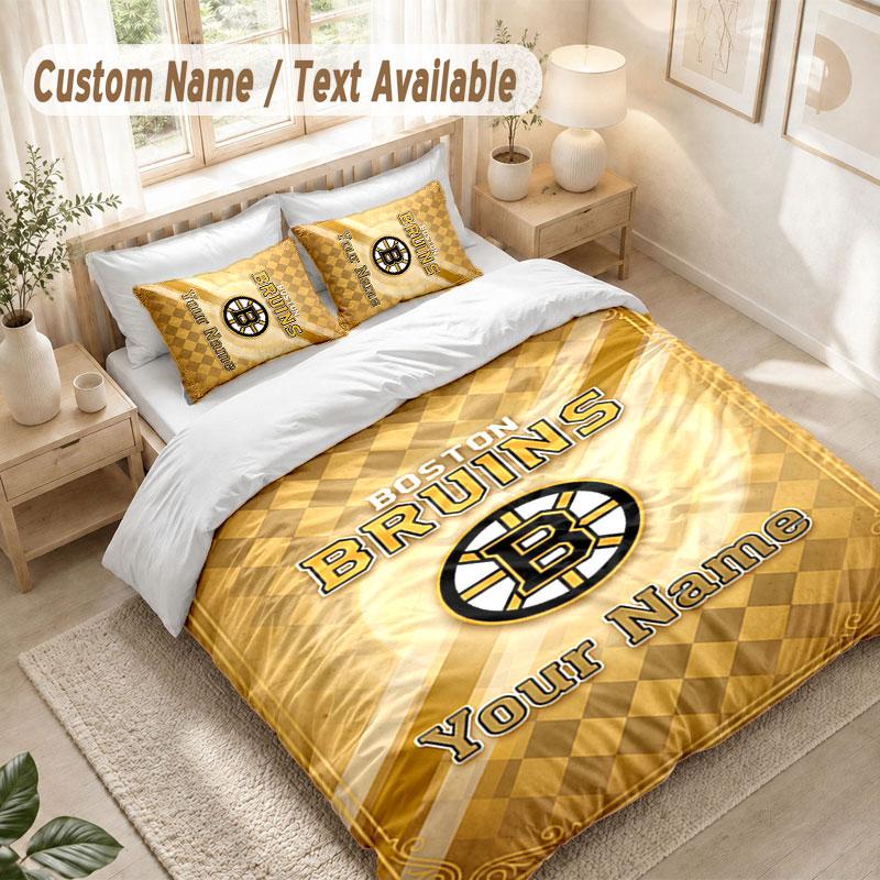 Set Biancheria da Letto Personalizzato 3 PezziStampa Boston Bruins Copripiumino + 2 Federe Morbido Arredo Letto