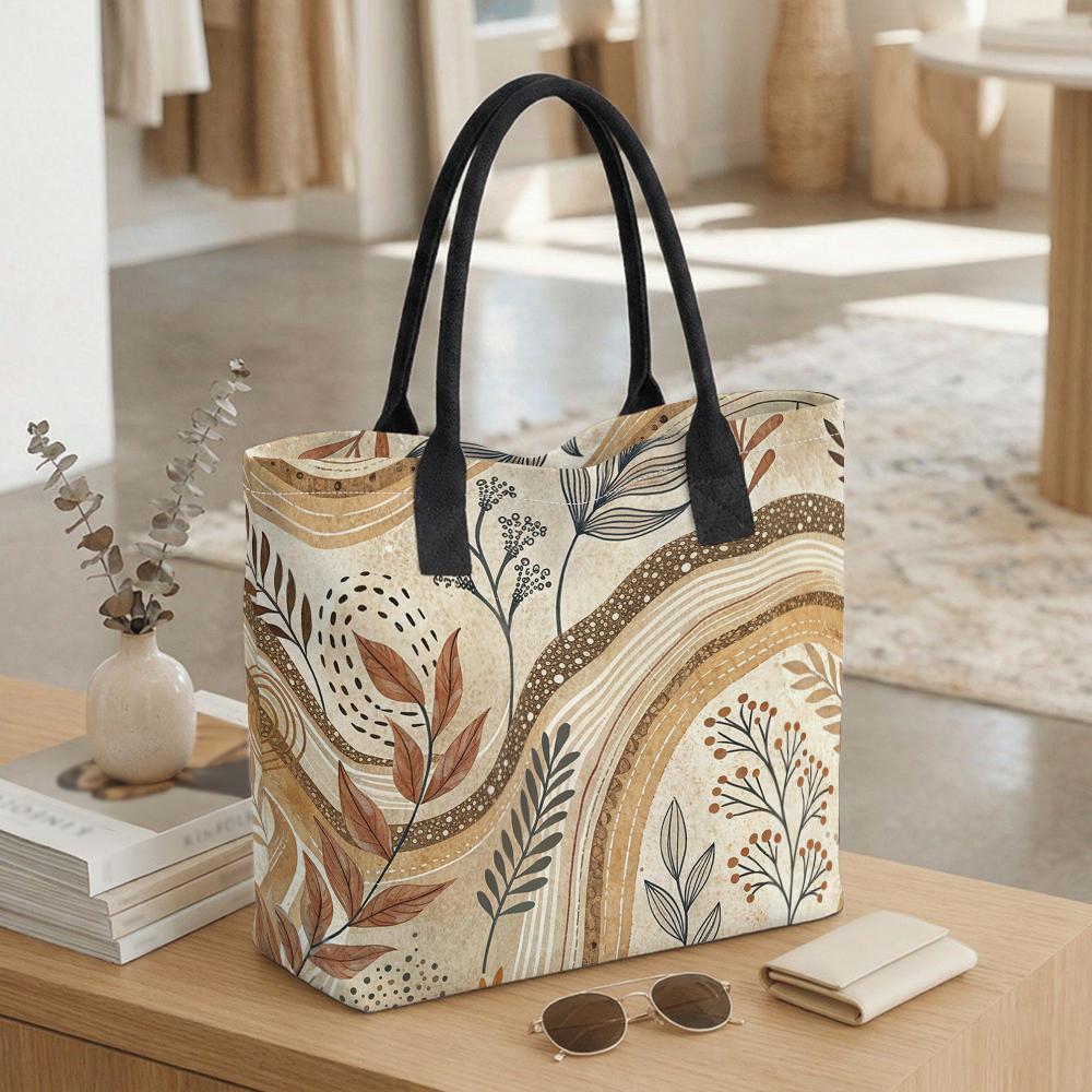 Boho Botanical Tote Bag Aesthetic Casual Canvas Shoulder Bag for Daily Use