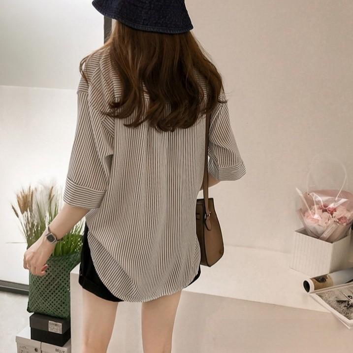 Striped Loose Fit Shirt For Women With Polyester Fabric Summer Casual Wear