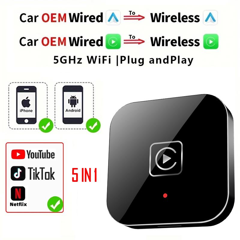 

Enhance Your Driving Experience with 2+16GB 5in1 Carplay Box,Android Auto, Android 12, Netflix, YouTube, TikTok Compatibility!