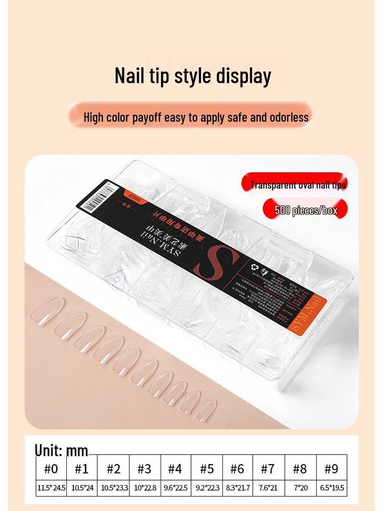 Jieliya Frosted Transparent Ultra-Thin Seamless Nail Tips - Full & Half Cover, No Etching, Size Supplement Included.