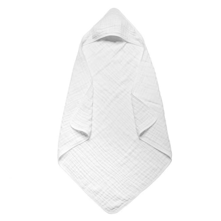 Baby Muslin Cotton Absorption Gauze Hooded Cloak Robe Bath Towel Kids Beach Muslin Wrap Blanket Solid Color for Children белый