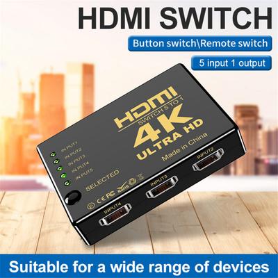 5-Port 4K Auto Switch Selector Splitter Hub Ir Remote Hdtv 5-In-1-Out