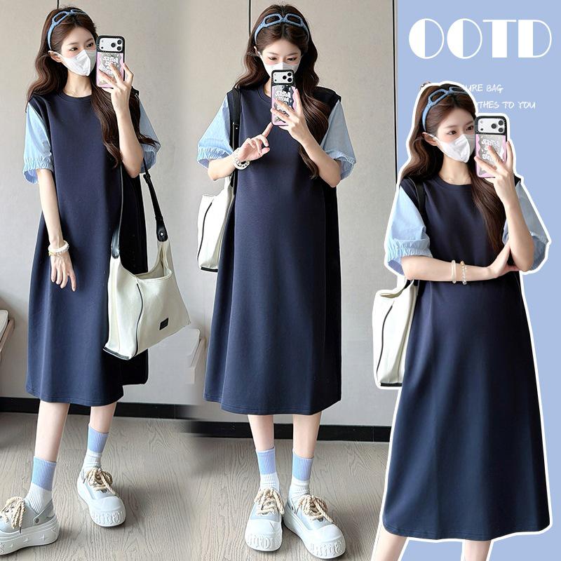2026 New Maternity Spliced Loose Slimming Two-Piece Dress L