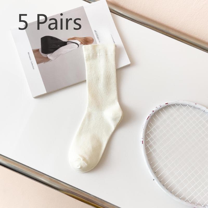 5 Pairs of All Cotton Long Stack Socks for Women In Autumn and Winter