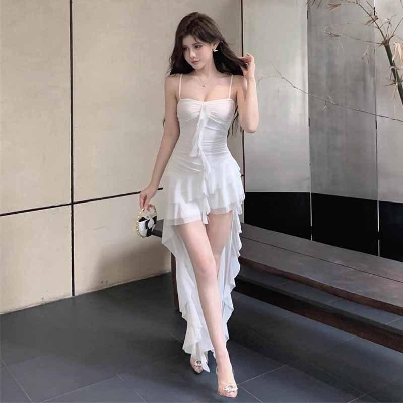 Women's French Super Fairy Lotus Leaf Irregular Suspender Dress