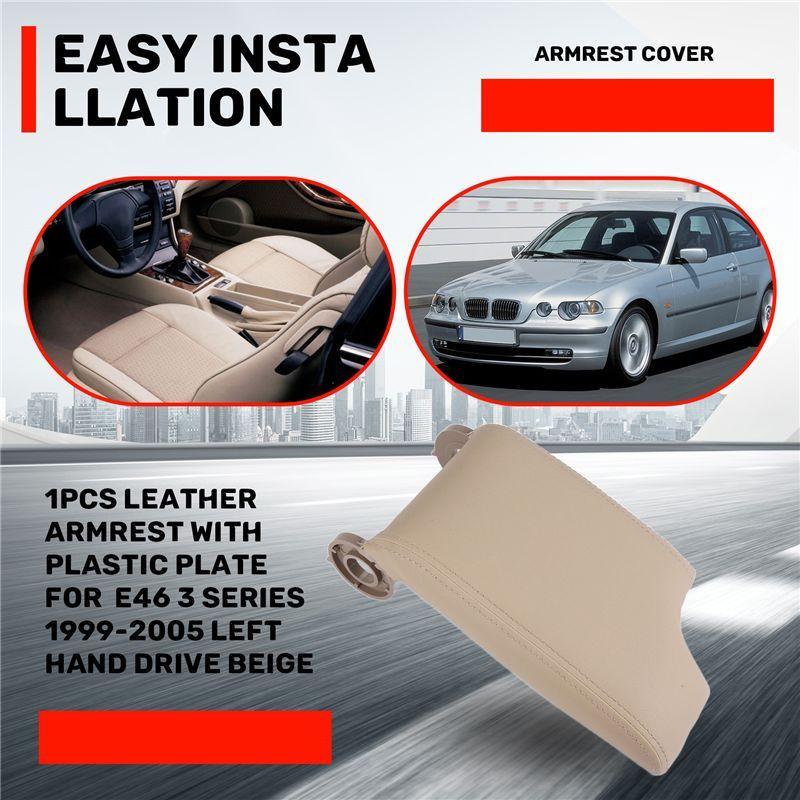 Durable-1Pcs Leather Armrest With Plastic Plate For BMW E46 3 Series 1999-2005 Left Hand Drive Beige